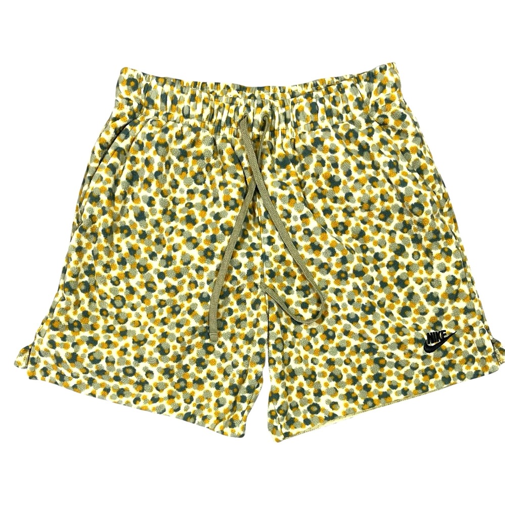 Nike Club Fleece Shorts Mens S Yellow Green Leopard Print Relaxed Fit